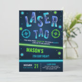 Neon Laser Tag Blue Einladung (Stehend Vorderseite)