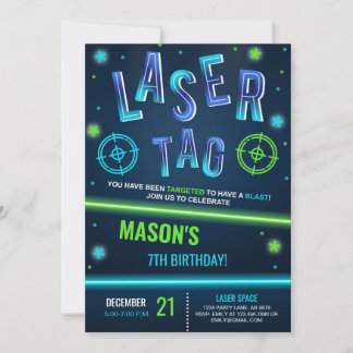 Neon Laser Tag Blue Einladung