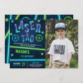 Neon Laser Tag Blue Foto Einladung (Vorne/Hinten)