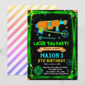 Neon Laser Tag boy theme invitation Einladung (Vorne/Hinten)