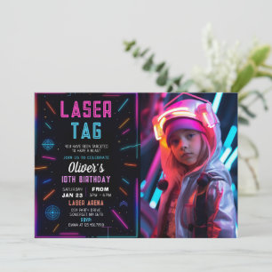 Neon-Laser-Tag-Geburtstags-Fotoeinladung Einladung