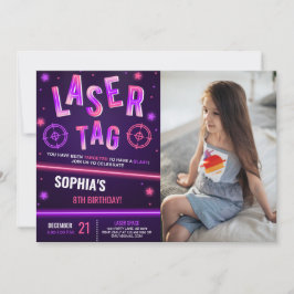Neon Laser Tag Lila Foto Einladung