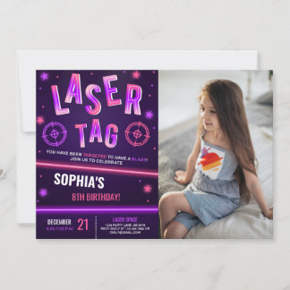 Neon Laser Tag Lila Foto Einladung