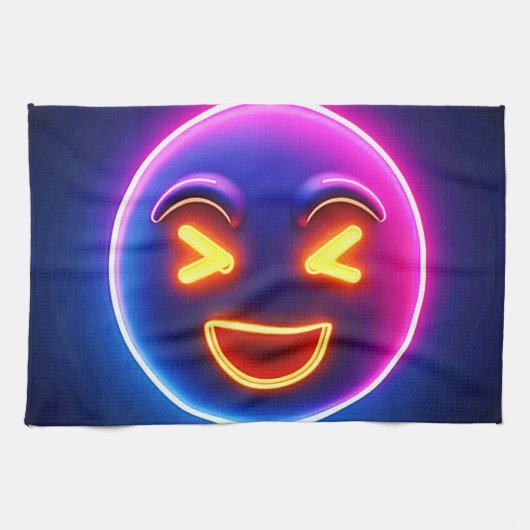 Neon Laughing Emoji Joy Geschirrtuch (Horizontal)