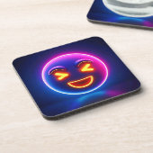 Neon Laughing Emoji Joy Getränkeuntersetzer (Linke Seite)