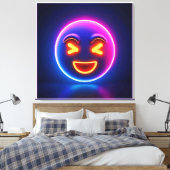 Neon Laughing Emoji Joy Leinwanddruck (Insitu (Schlafzimmer))