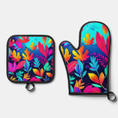Neon Leaf Paradise Ofenhandschuh & Topflappen-Set (Vorderseite)