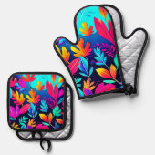 Neon Leaf Paradise Ofenhandschuh & Topflappen-Set (Vorderseite/Rückseite)