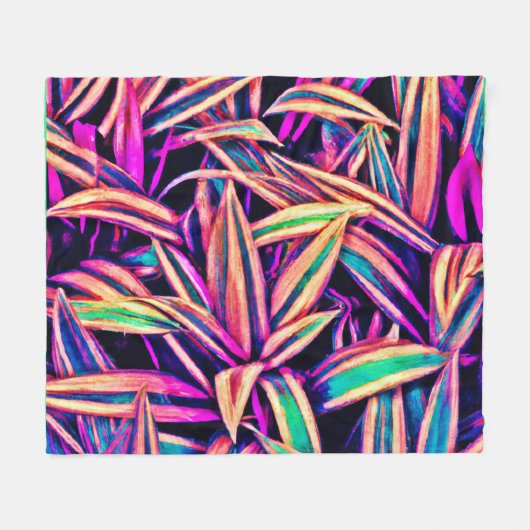 Neon Leaf Patterns enthüllt Fleecedecke (Vorderseite (Horizontal))