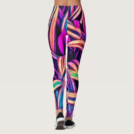 Neon Leaf Patterns enthüllt Leggings (Rückseite)