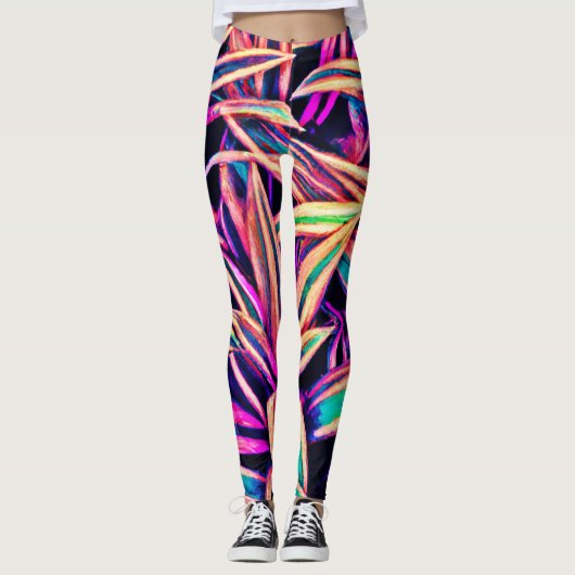 Neon Leaf Patterns enthüllt Leggings (Vorderseite)