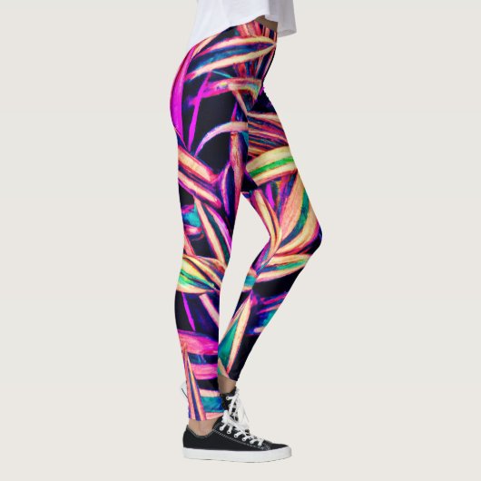 Neon Leaf Patterns enthüllt Leggings (Rechts)