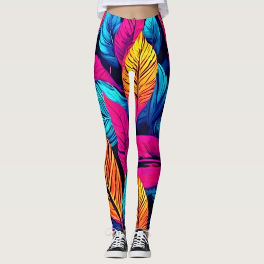 Neon Leaf Symphony Leggings (Vorderseite)