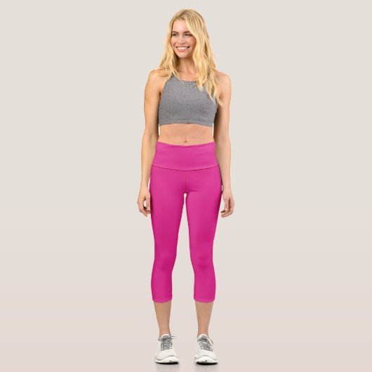 Neon lebhaft rosa | massiv rosa capri leggings (Vorderseite)