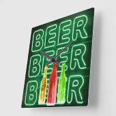Neon LED Beer Sign Emerald Green Quadratische Wanduhr (Winkel)
