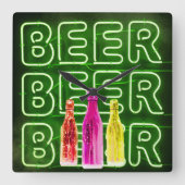 Neon LED Beer Sign Green Quadratische Wanduhr (Vorderseite)