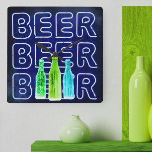 Neon LED Beer Sign Royal Blue Quadratische Wanduhr