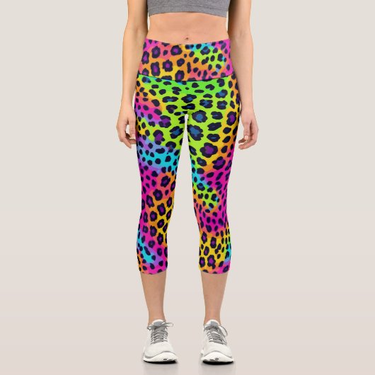 Neon Leopard Print Capri Leggings (Vorderseite)