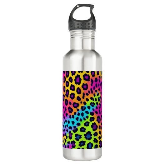 Neon Leopard Print Edelstahlflasche (Vorderseite)