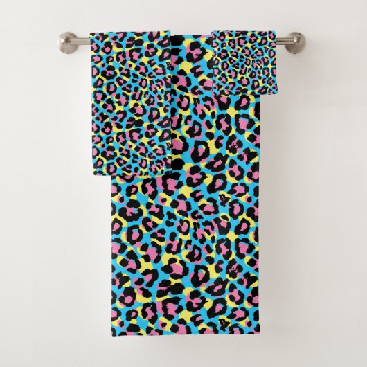 Neon Leopard Spots Muster Badhandtuch Set (Insitu)