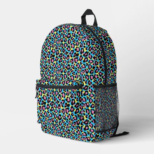 Neon Leopard Spots Muster Bedruckter Rucksack (Rückseitige Ecke Rechts)
