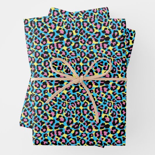 Neon Leopard Spots Muster Geschenkpapier Set (Beispiel)