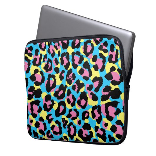 Neon Leopard Spots Muster Laptopschutzhülle (Vorderseite Links)