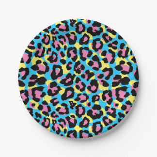 Neon Leopard Spots Muster Pappteller