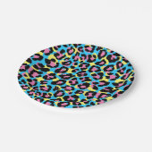 Neon Leopard Spots Muster Pappteller (Schrägansicht)