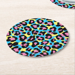 Neon Leopard Spots Muster Runder Pappuntersetzer