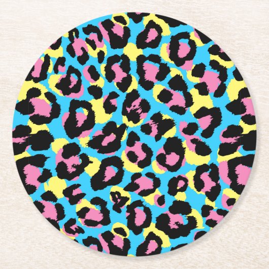 Neon Leopard Spots Muster Runder Pappuntersetzer (Vorderseite)