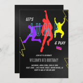 Neon Let's Jump Kindergeburtstag Party Einladung (Vorne/Hinten)