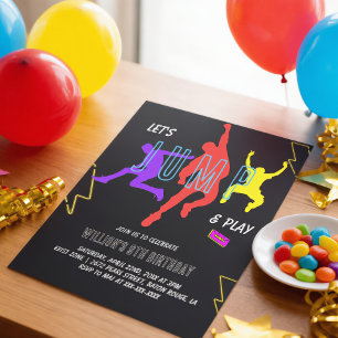 Neon Let's Jump Kindergeburtstag Party Einladung