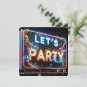 Neon Let's Party Reklametafel Einladung (Stehend Vorderseite)