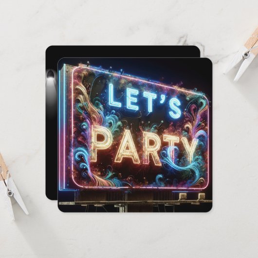 Neon Let's Party Reklametafel Einladung (Vorderseite/Rückseite Beispiel)