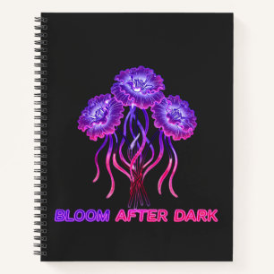 Neon-Leuchtende-Blumen-Schwarzes-Spiralnotizbuch Notizblock