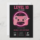 Neon Level 10 Unlocked video game birthday Einladung (Vorderseite)