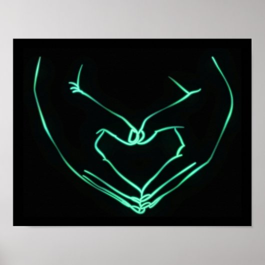 Neon Liebe Hand Heart Line Kunst Zeichnend Niedlic Poster (Vorne)