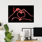 Neon Liebe Hand Heart Line Kunst Zeichnend Niedlic Poster (Heimbüro)