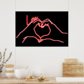 Neon Liebe Hand Heart Line Kunst Zeichnend Niedlic Poster (Küche)