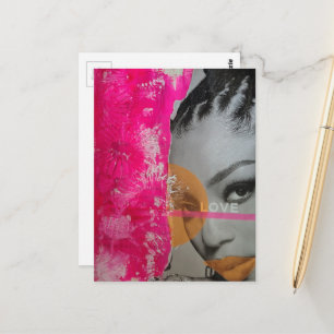 Neon-Liebesdame Mixed-Media-Collage Postkarte