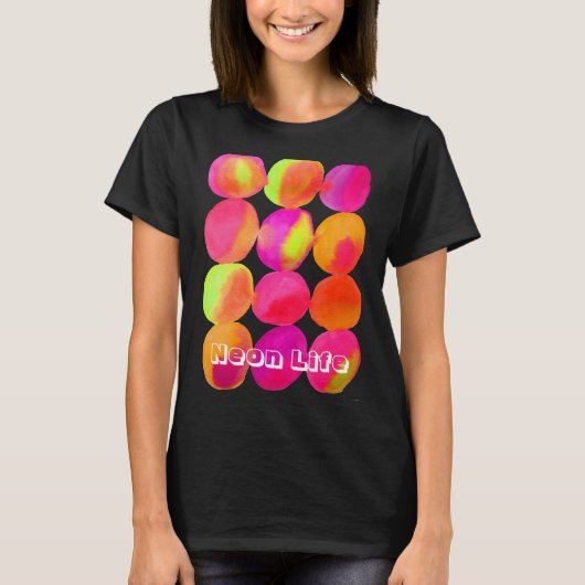 Neon Life farbenfrohe Flecken Pop Art T-Shirt (Vorderseite)
