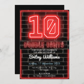 Neon Light 10. Geburtstag Einladung (Vorne/Hinten)