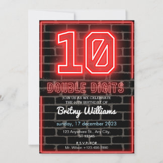 Neon Light 10. Geburtstag Einladung