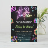 Neon Light 13. Geburtstag Einladung (Stehend Vorderseite)