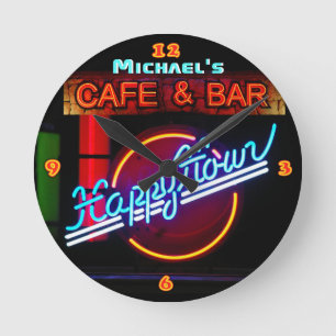 Neon Light BAR CAFE Custom SIGN Happy Hour Runde Wanduhr