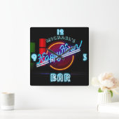 Neon Light BAR CLOCK Personalisiert Happy Hour 2 Quadratische Wanduhr (Zuhause)