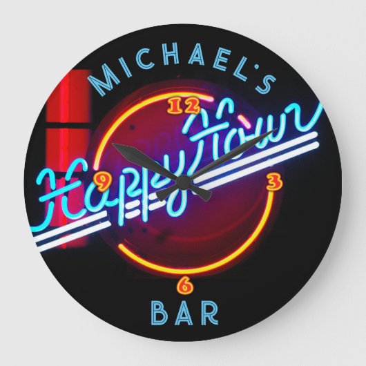 Neon Light BAR Personalisiert SIGN Man Cave Large Große Wanduhr (Vorderseite)