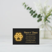 Neon Light Dog Paw Pet Grooming Visitenkarte (Stehend Vorderseite)