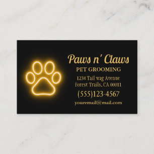 Neon Light Dog Paw Pet Grooming Visitenkarte
